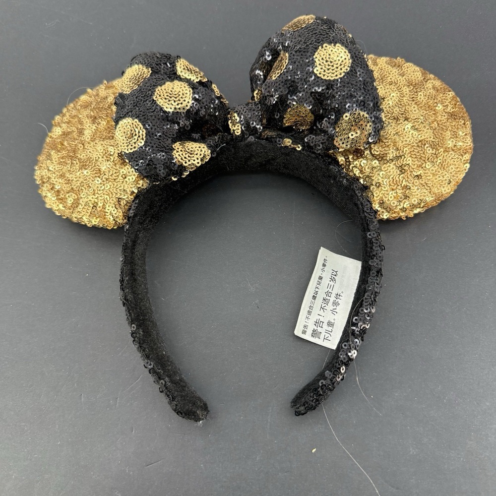 Black Gold Sequin Bow Disney Polka Dot 2025 Minnie Ears Mickey Mouse Headband